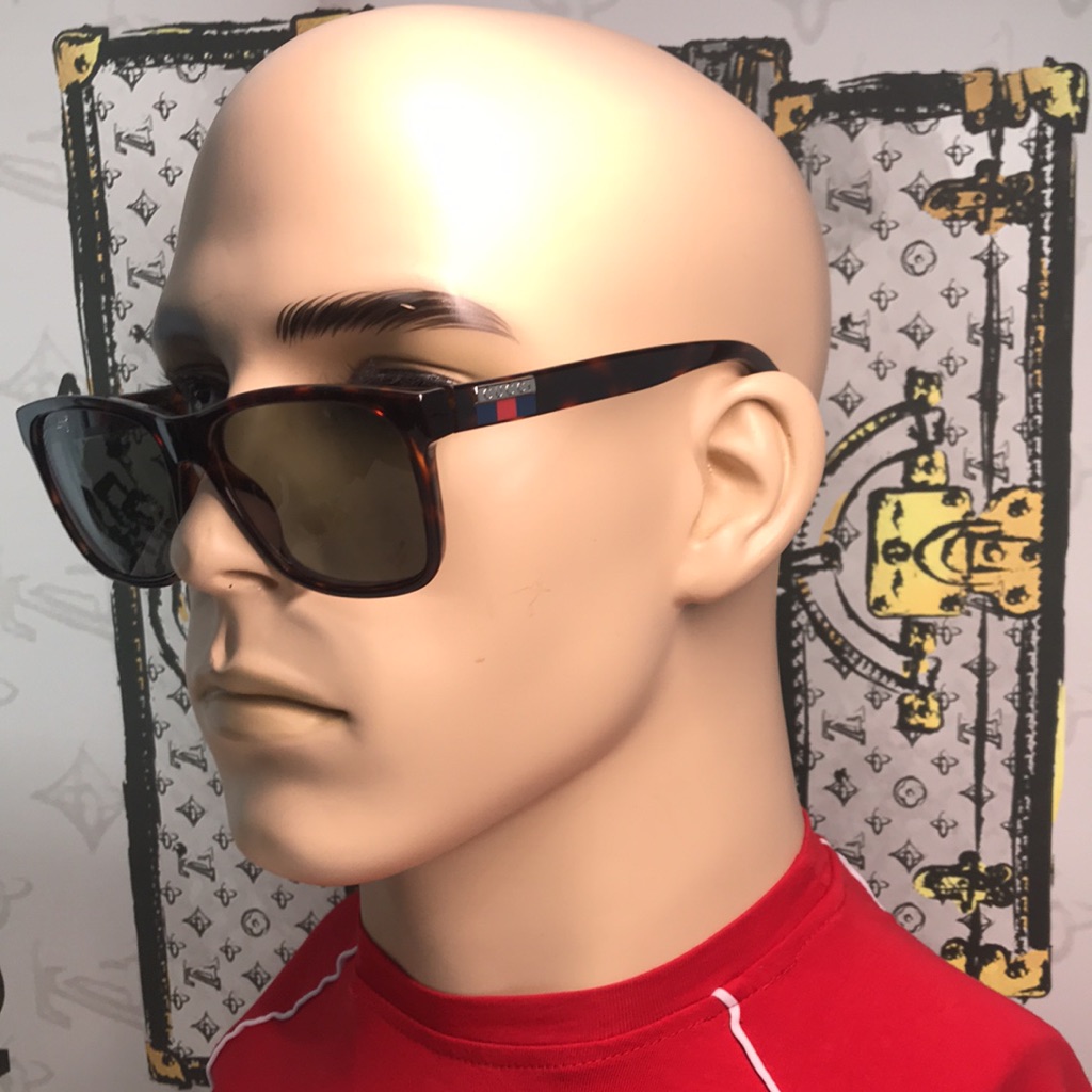 Brand New Gucci Gg0746s 003 Sunglasses Dark Havana With Green Lenses